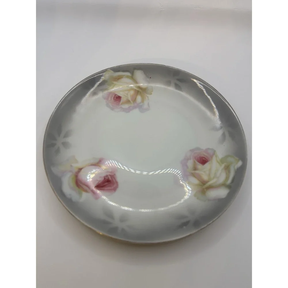 Lot of 3 Vintage Plates Made In Germany Floral Design Gold Trim Antique Flowers
